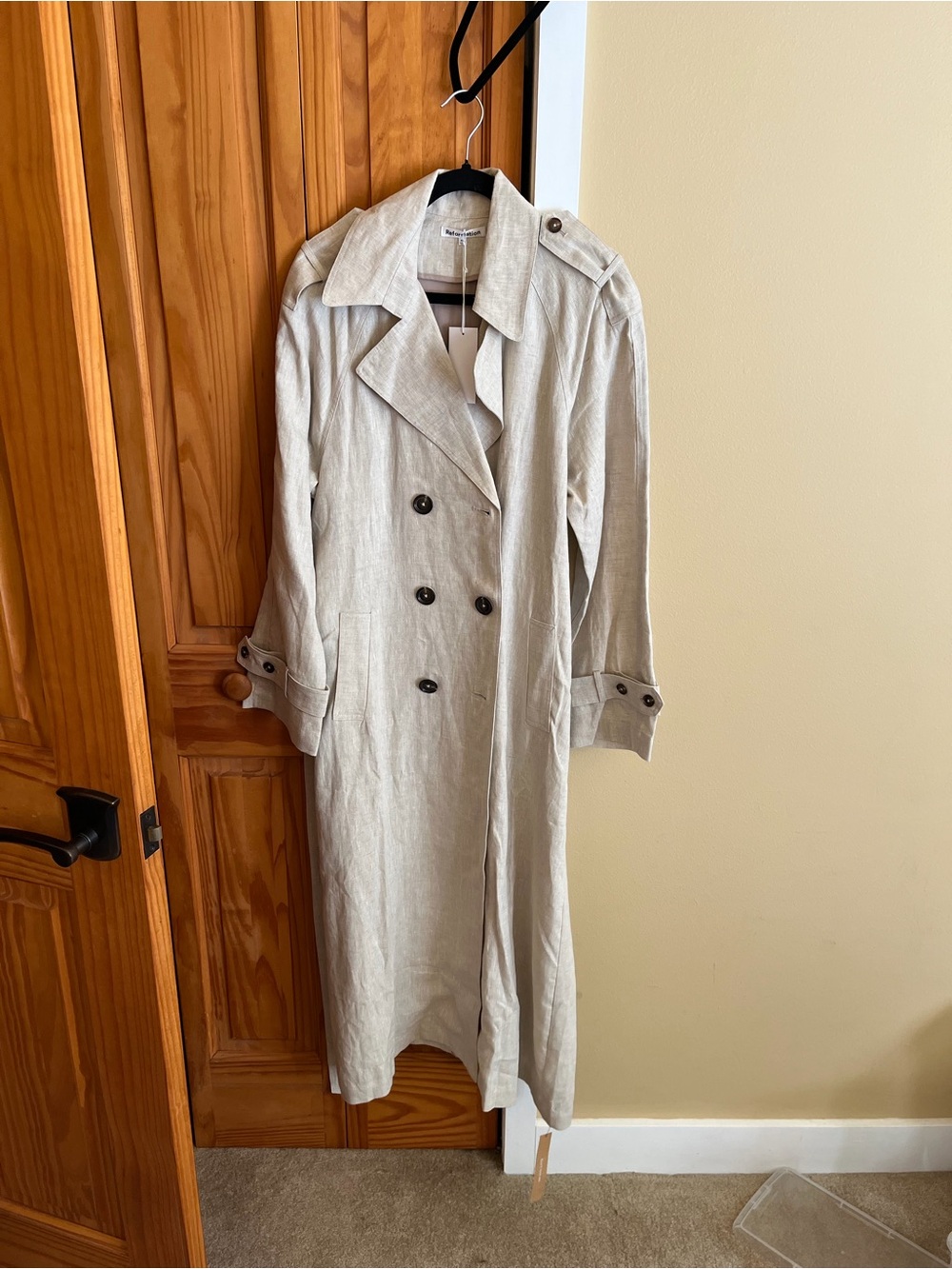 Reformation Beige Double-Breasted Belgian Linen Trench Coat NWT SZ XL